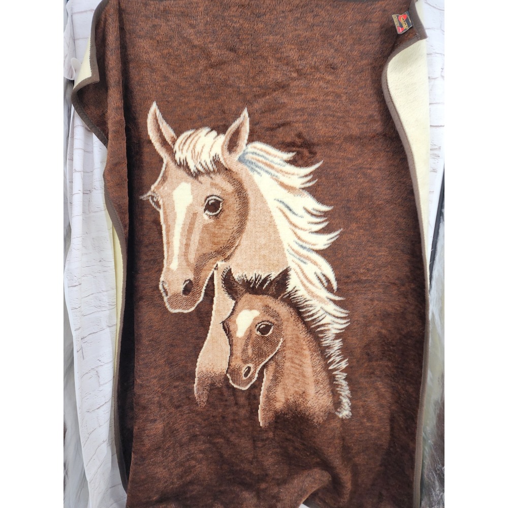Vintage Biederlack Horse Blanket Reversible Brown Cream West Germany Acrilan
